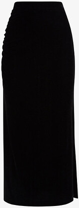 Reiss Womens Black Leona Ruched Velvet Midi Skirt - ShopStyle
